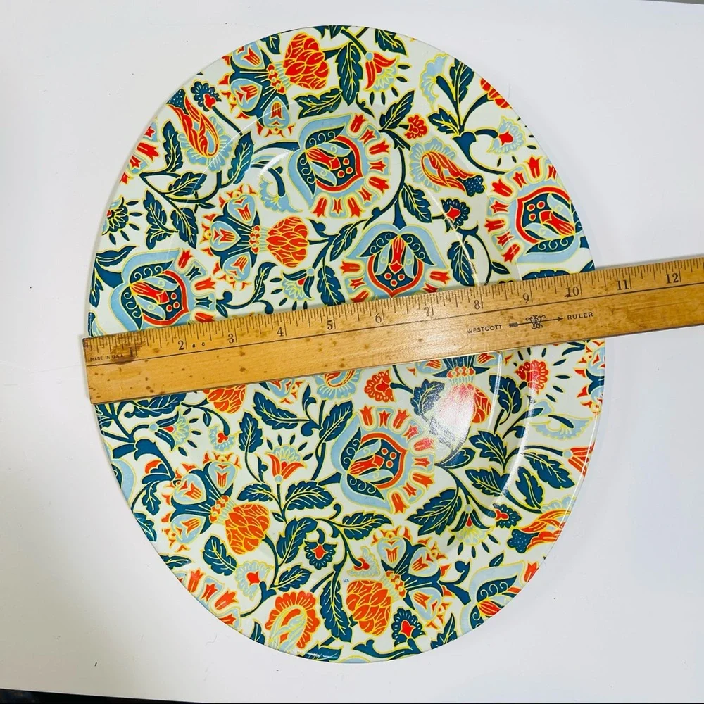Vintage MCM Nevco 2 Metal trays tin Floral made South Africa red blue #1587 - Picture 7 of 11